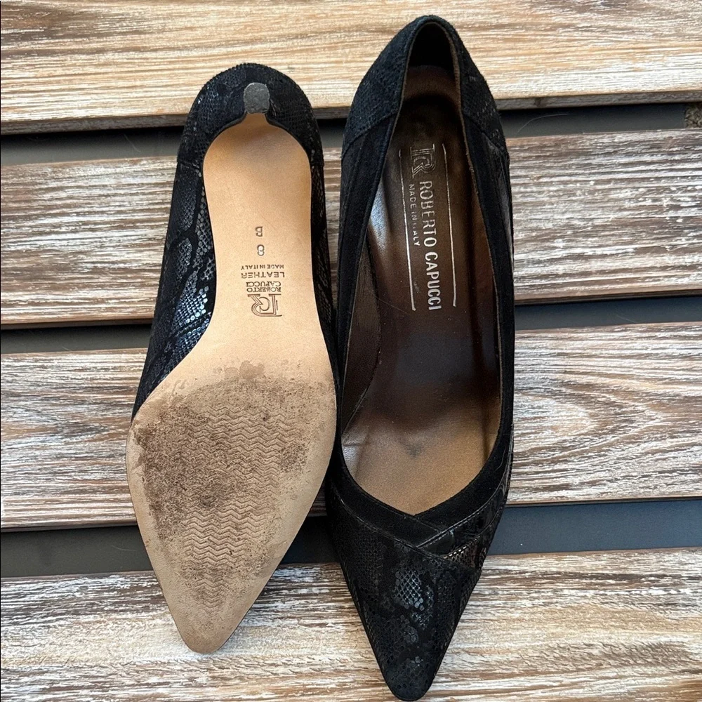 ROBERTO CAPUCCI | Italy Snake Pattern Genuine Suede Leather Stiletto Heels 8 B - Picture 3 of 4
